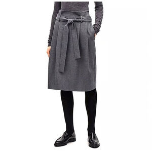 COS Grey Wool Pleated A-Line Skirt Tie Waist Size 8 NWT